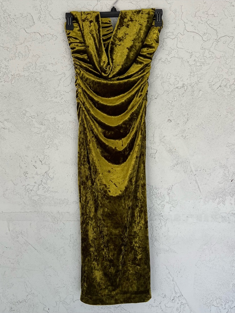 Zara Velvet Olive Green Strapless Maxi Dress Size Small Formal Wedding Guest - Picture 2 of 7